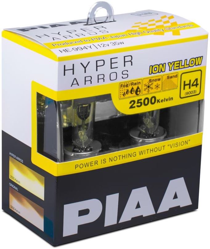 Autožárovka PIAA Hyper Arros Ion Yellow 2500K H4 - teplé žluté světlo 2500K pro použití v extrémních podmínkách