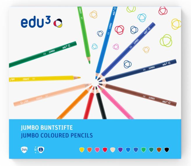 EDU3 Jumbo trojhranné pastelky K144, tuha 5 mm, 144 ks/12barev v kartonovém školním boxu
