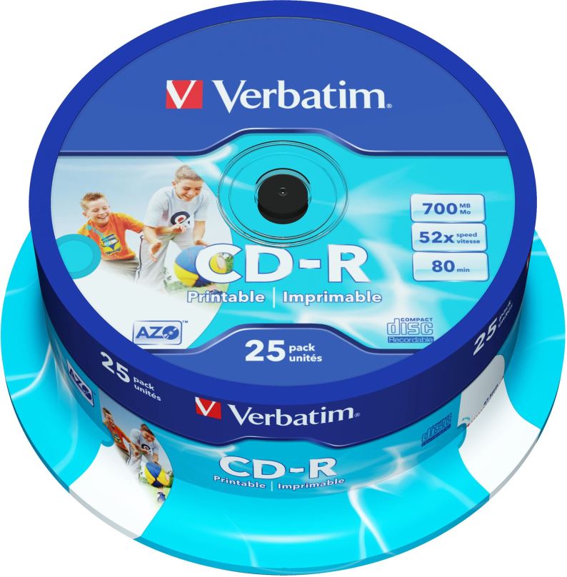 Média VERBATIM CD-R AZO 700MB, 52x, printable, spindle 25 ks
