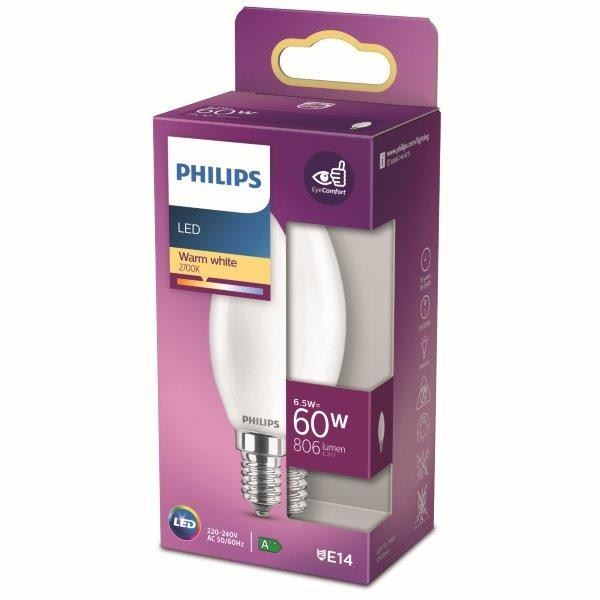 Philips 8718699762698 LED žárovka 1x6,5W | E14 | 806lm | 2700K - teplá bílá, matná bílá, EyeComfort