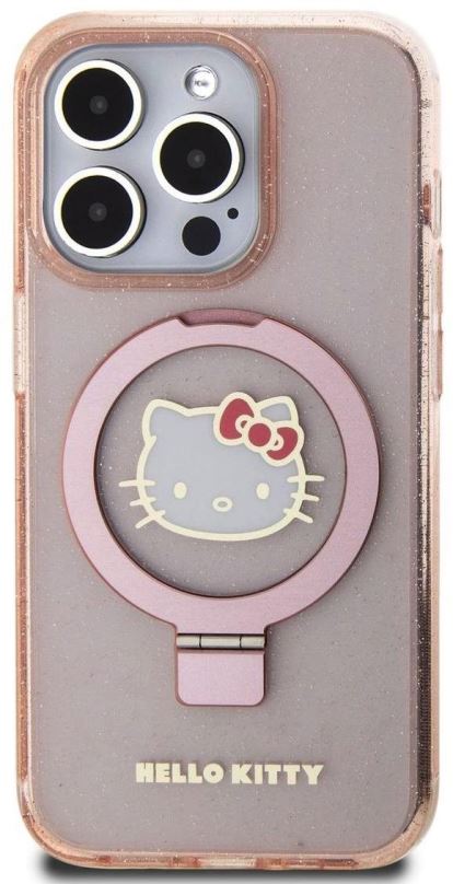 Kryt na mobil Hello Kitty IML Ringstand Glitter Kitty Head Logo MagSafe Zadní Kryt pro iPhone 15 Pro Max Pink