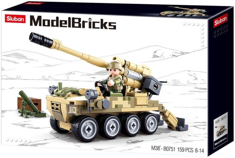 Stavebnice Sluban Army Model Bricks M38-B0751 Mobilní kanón 8 x 8 z pozemním minometem