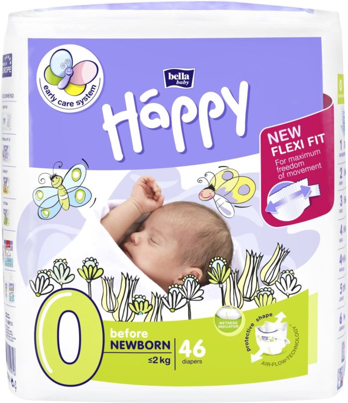 Jednorázové pleny BELLA Baby Happy Before New Born vel. 0 (46 ks)