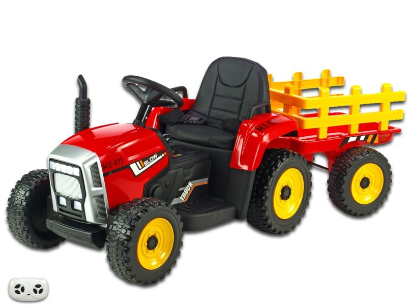 Elektrický traktor pro děti MX-611 s vlekem, červený