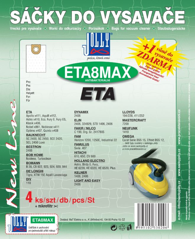 Sáčky do vysavače Sáčky do vysavače ETA8 MAX - textilní - vůně Fresh