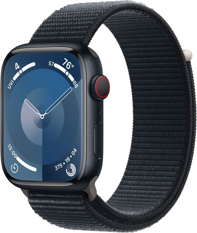 Chytré hodinky Apple Watch Series 9 45mm Cellular Temně inkoustový hliník s temně inkoustovým provlékacím řemínkem