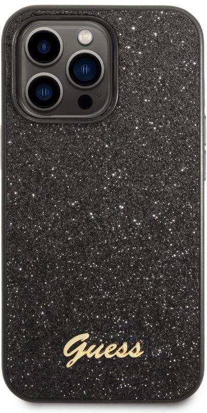 Kryt na mobil Guess PC/TPU Glitter Flakes Metal Logo Zadní Kryt pro iPhone 14 Pro Black