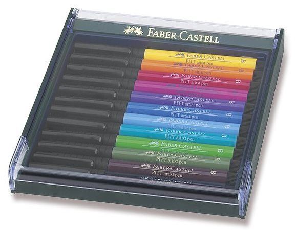 Popisovače FABER-CASTELL Pitt Artist Pen Brush 12 barev