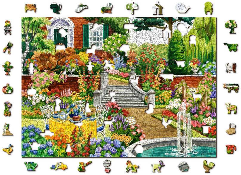 Puzzle Woden City Dřevěné puzzle Zahrada o páté 2v1, 1010 dílků eko