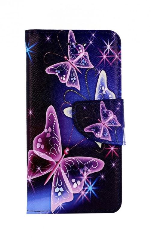 Pouzdro na mobil TopQ iPhone SE 2020 knížkové Modré s motýlky 49751