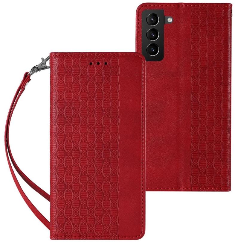 Pouzdro na mobil Magnet Strap knížkové kožené pouzdro na Samsung Galaxy S22 Plus, červené