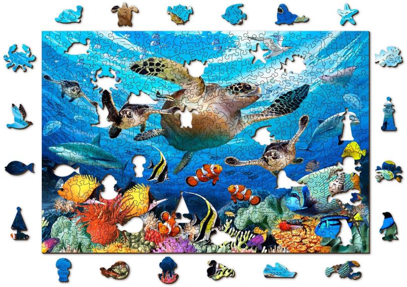 Puzzle Woden City Dřevěné puzzle Život v oceánu 2v1, 505 dílků eko
