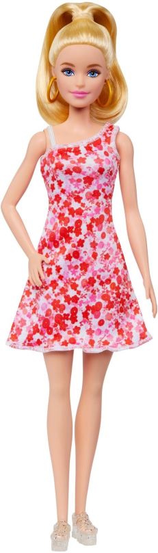 Panenka Barbie Modelka - Růžové květinové šaty