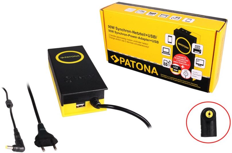 Napájecí adaptér PATONA k ntb/ 19V/4.7A 90W/ konektor 5.5x1.7mm/ + výstup USB