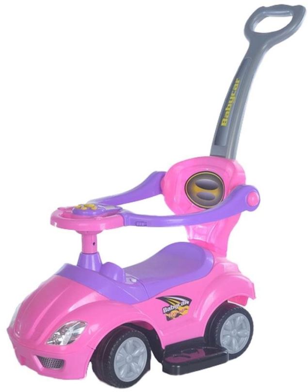 Odrážedlo Dětské odrážedlo s vodící tyčí 3v1 Mega Car růžové