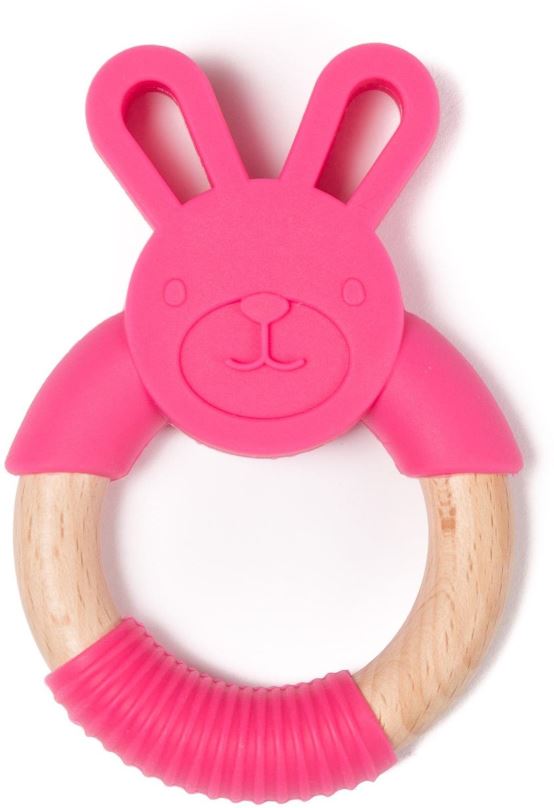 Kousátko Bo Jungle kousátko B-Teether Animal Wood Pink Rabbit