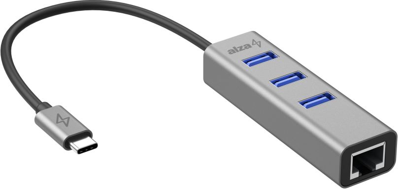 USB Hub AlzaPower AluCore USB-C (M) na 3× USB-A (F) s LAN vesmírně šedá