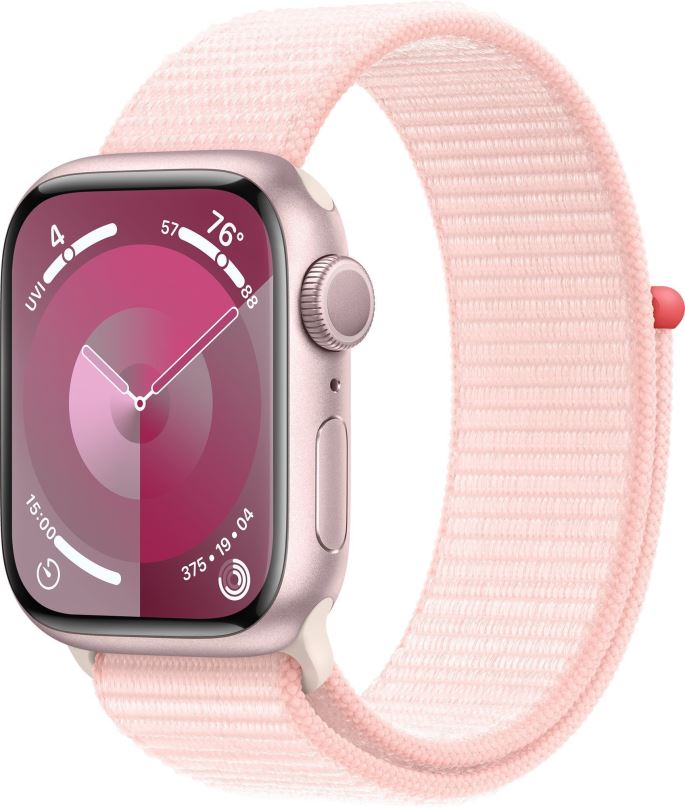 Chytré hodinky Apple Watch Series 9 41mm Růžový hliník se světle růžovým provlékacím sportovním řemínkem