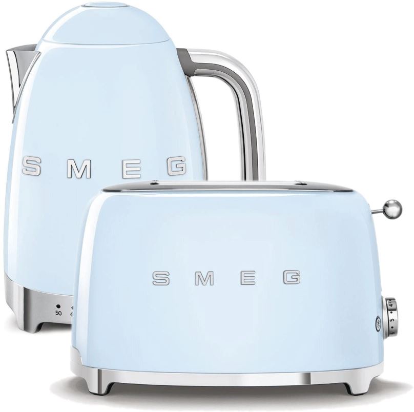 Set SMEG 50's Retro Style Konvice 1,7l LED pastelově modrá + topinkovač 2x2 pastelově modrý 950W
