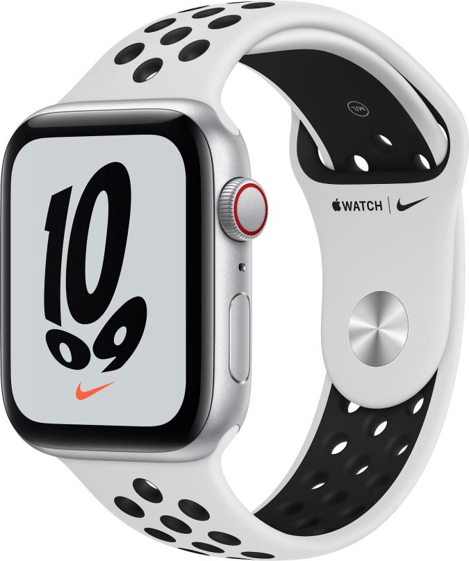 Chytré hodinky Apple Watch Nike SE Cellular 44mm Stříbrný hliník s platinovým/černým sportovním řemínkem Nike