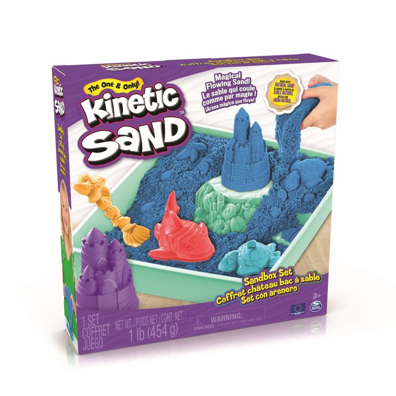 Kinetický písek Kinetic Sand Krabice tekutého písku s podložkou Modrá