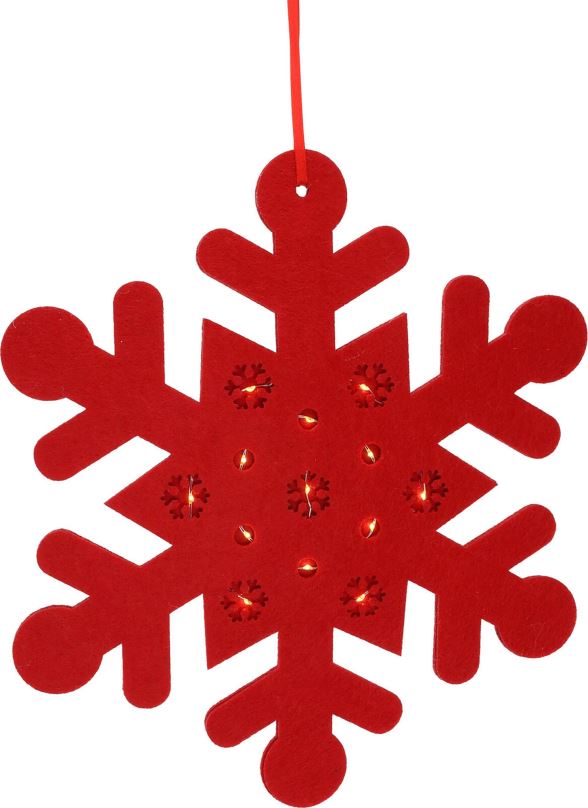 Vánoční osvětlení H&L Sněhová vločka LED Hangdeco, 35 cm, filc, červená