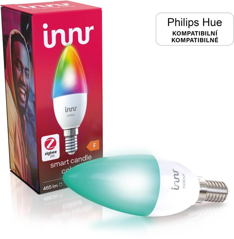 LED žárovka Innr Chytrá LED žárovka E14 Color, tvar svíce, kompatibilní s Philips Hue, 16M barev a tóny bílé