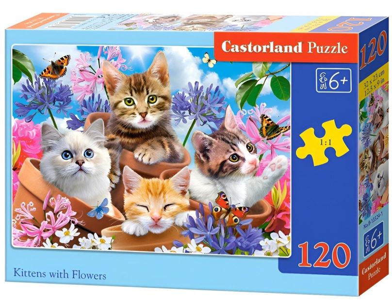 Puzzle CASTORLAND Puzzle Koťata v květináčcích 120 dílků