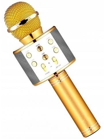 Mikrofon Karaoke bluetooth mikrofon s kulatým reproduktorem, zlatá