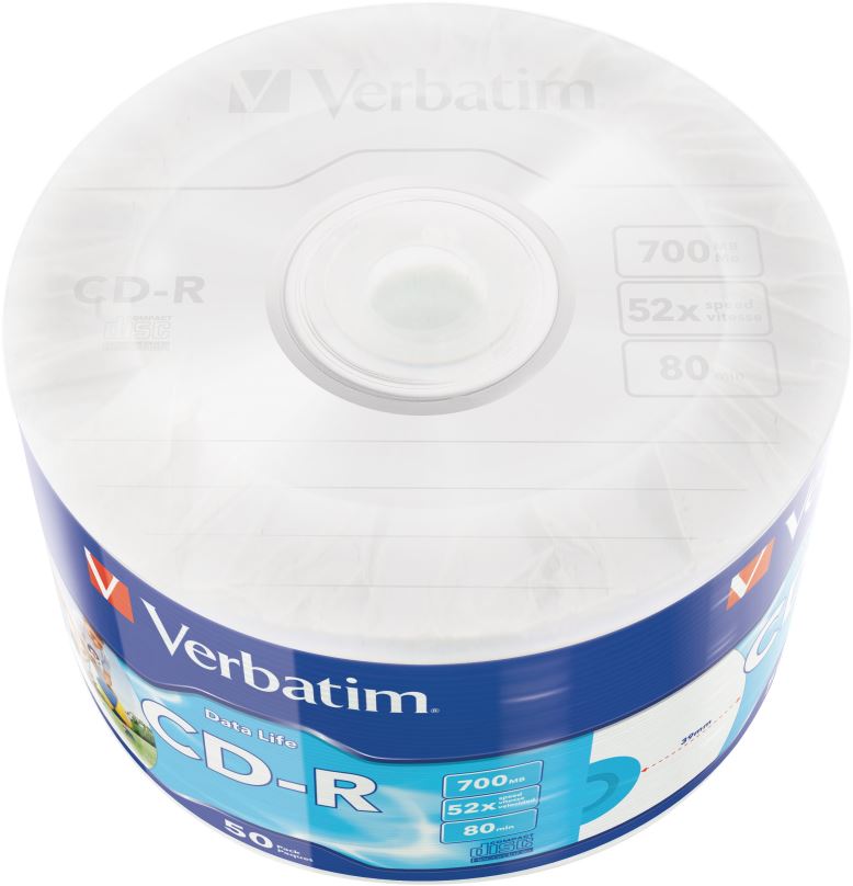 Média VERBATIM CD-R 700MB, 52x, printable, wrap 50 ks