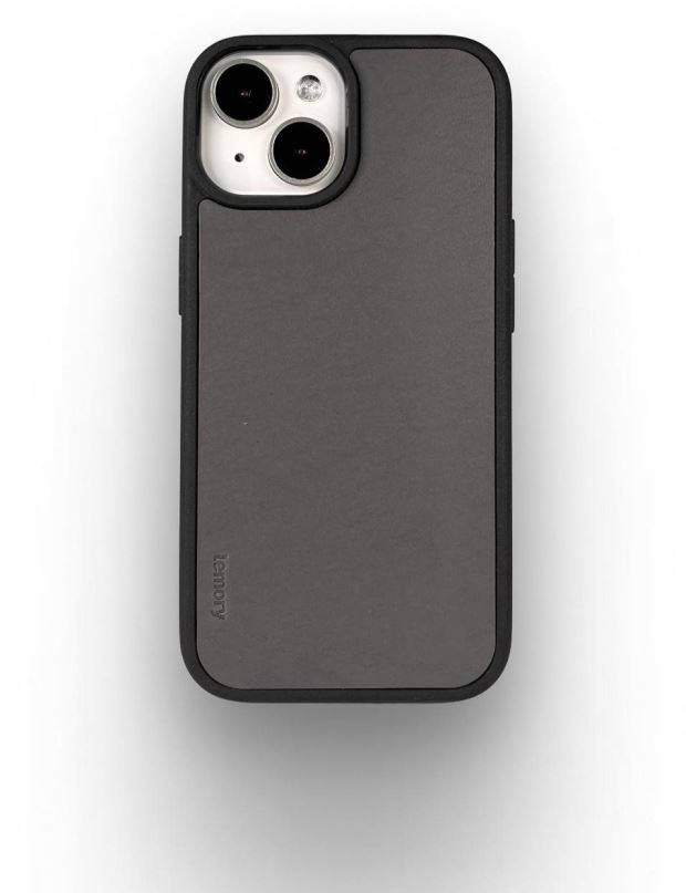 Kryt na mobil Lemory iPhone 15 kožený kryt šedý