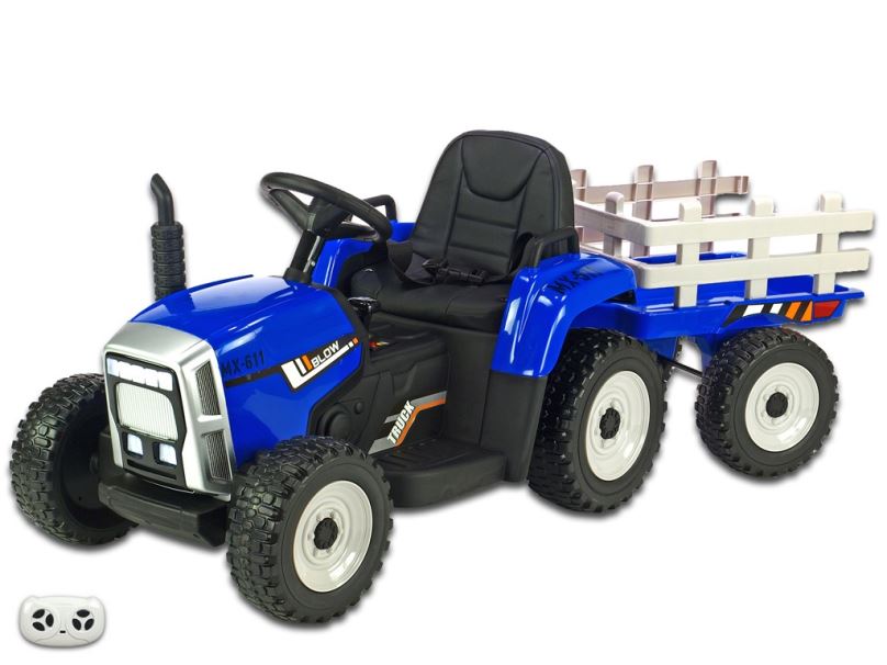 Elektrický traktor pro děti MX-611 s vlekem, modrý