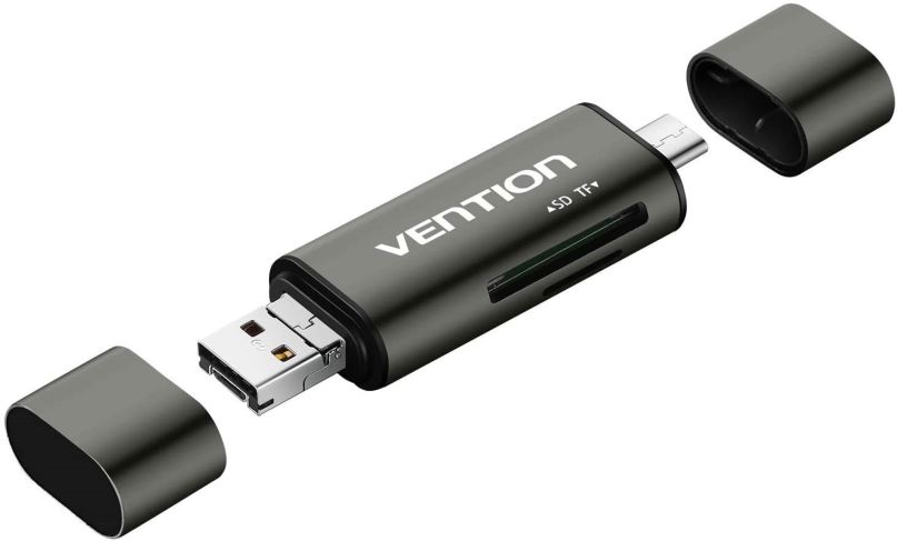 Čtečka karet Vention USB3.0 Multi-function Card Reader Gray Metal Type