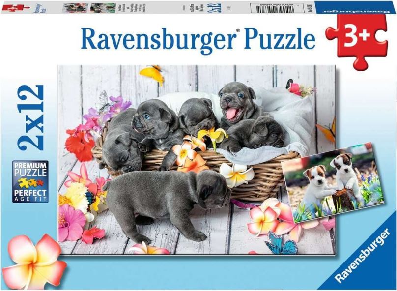 RAVENSBURGER Puzzle Roztomilá štěňátka 2x12 dílků