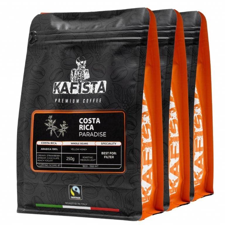 Káva Kafista Výběrová káva "Costa Rica paradise" - 100% Arabica - Zrnková Káva 3 x 250 g