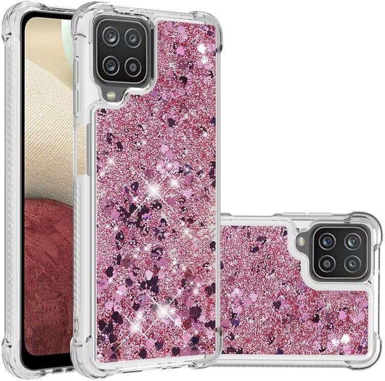 Kryt na mobil iWill Glitter Liquid Heart Case pro Samsung Galaxy A12 Pink