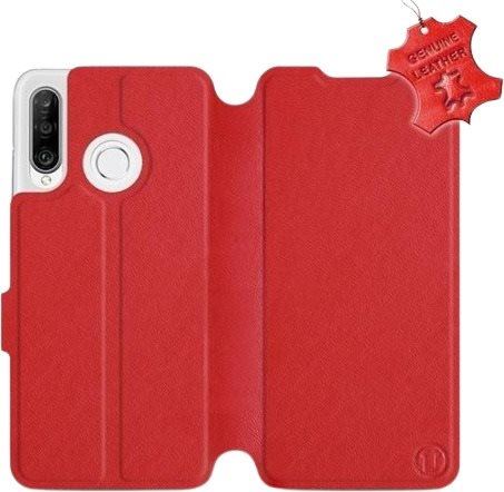 Kryt na mobil Flip pouzdro na mobil Huawei P30 Lite - Červené - kožené -   Red Leather