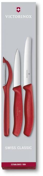 Sada nožů Victorinox sada 2ks nožů a škrabka Swiss Classic plast červený