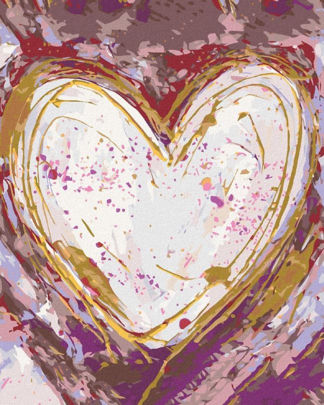 Malování podle čísel Srdce na fialovém pozadí (Haley Bush), 40x50 cm, bez rámu a bez vypnutí plátna