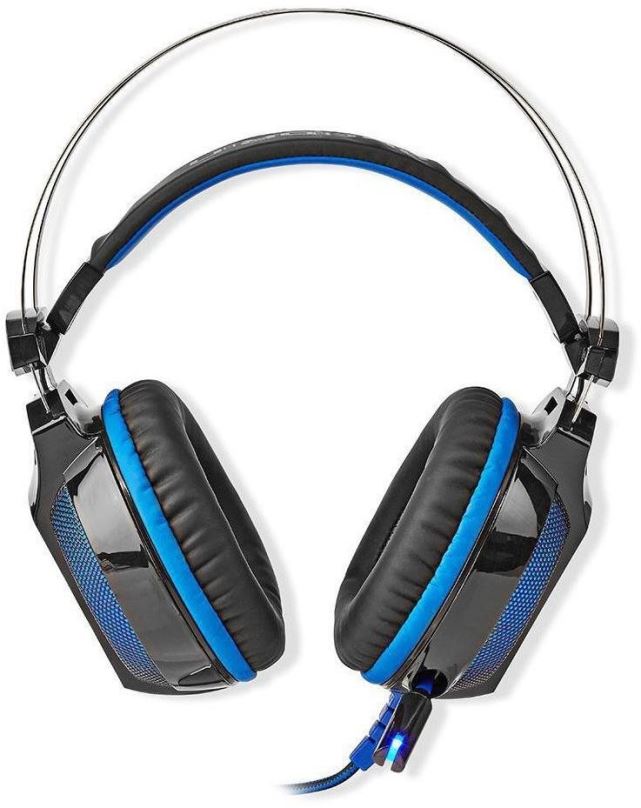 Herní sluchátka Nedis Herní headset GHST500BK s mikrofonem, zvuk 7.1, LED, USB, kabel 2,1 m, černo-modrý
