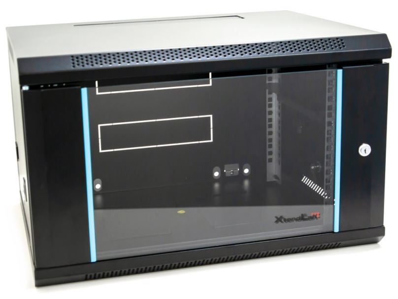 XtendLan 6U/600x450, na zeď, jednodílný, skleněné dveře, černý