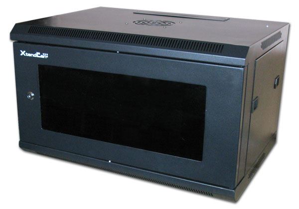 XtendLan 15U/600x600, na zeď, jednodílný, rozložený, skleněné dveře, černé